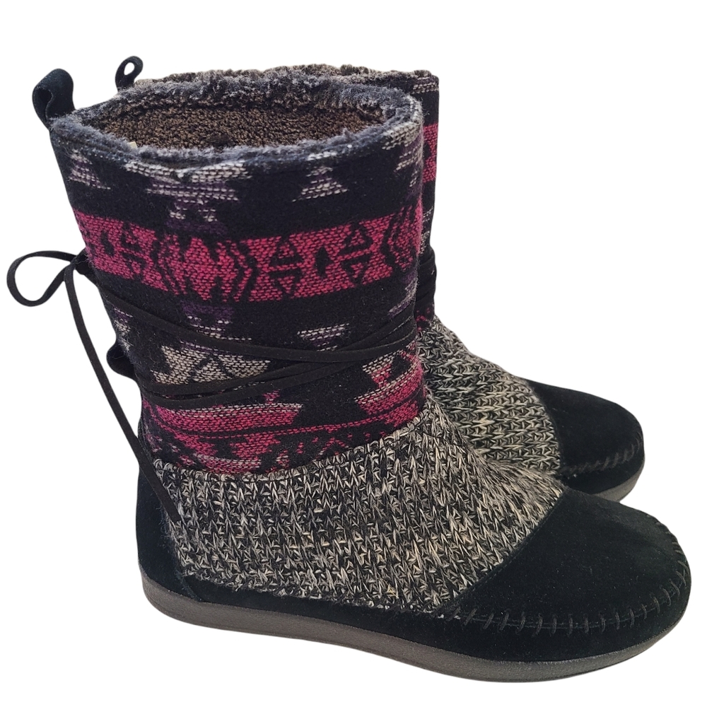 Toms Size 8 Nepal Boots Black Suede Tribal Wool Aztec Western 10011269